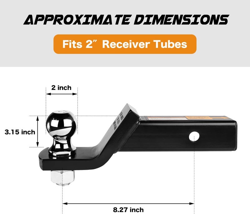 Donext Trailer Hitch Mount with 2-Inch Ball & Pin, Fits 2-in Receiver, Gloss Black Powder Coat, Heavy Duty Tow Hitch for Trailer, 2" Ball Hitch - Image 2